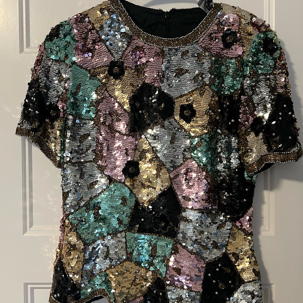 Sequin Top w/ Shoulder Pads
